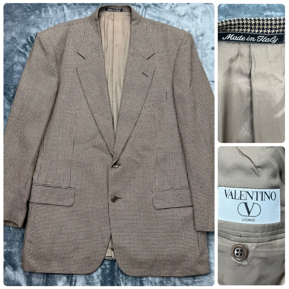 Valentino Vintage Men's 41R‎ Houndstooth Wool & Silk Blazer Sport Coat Italy EUC